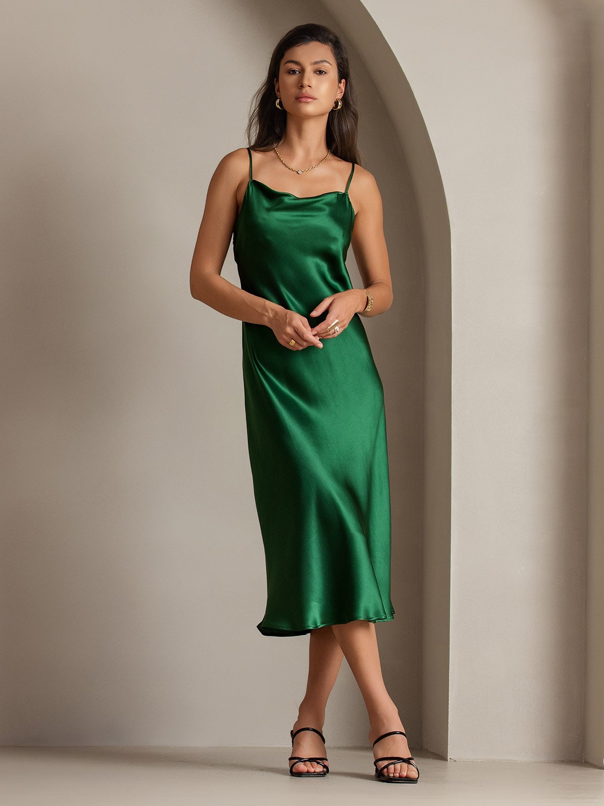 Robe Maxi Longue en Soie Pure avec Bretelles