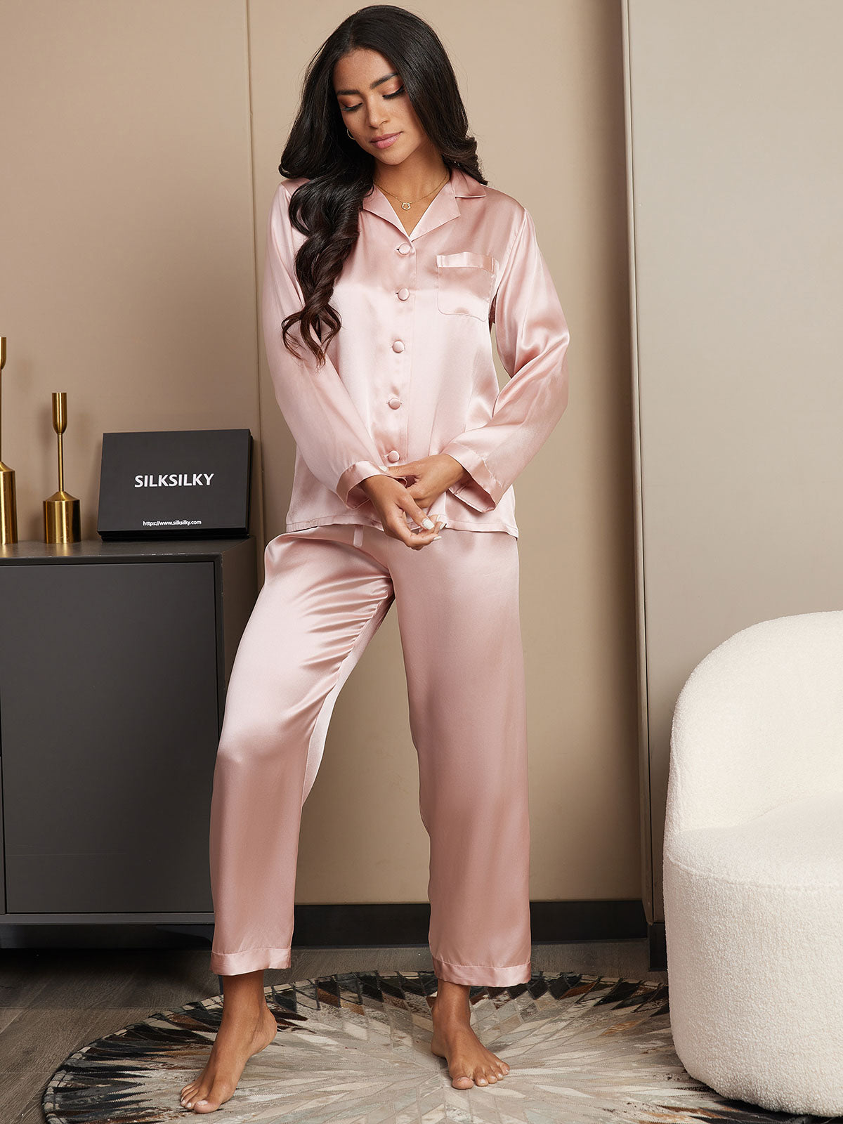 Femme Pyjamas Pure Soie Boutons Femme Pyjamas Pure Soie Boutons