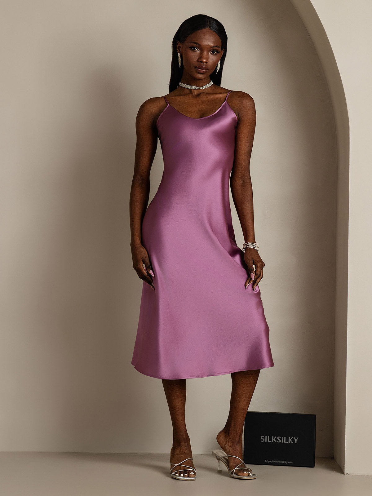 Robe Longue en Soie Pure avec Bretelles Spaghetti Robe Longue en Soie Pure avec Bretelles Spaghetti
