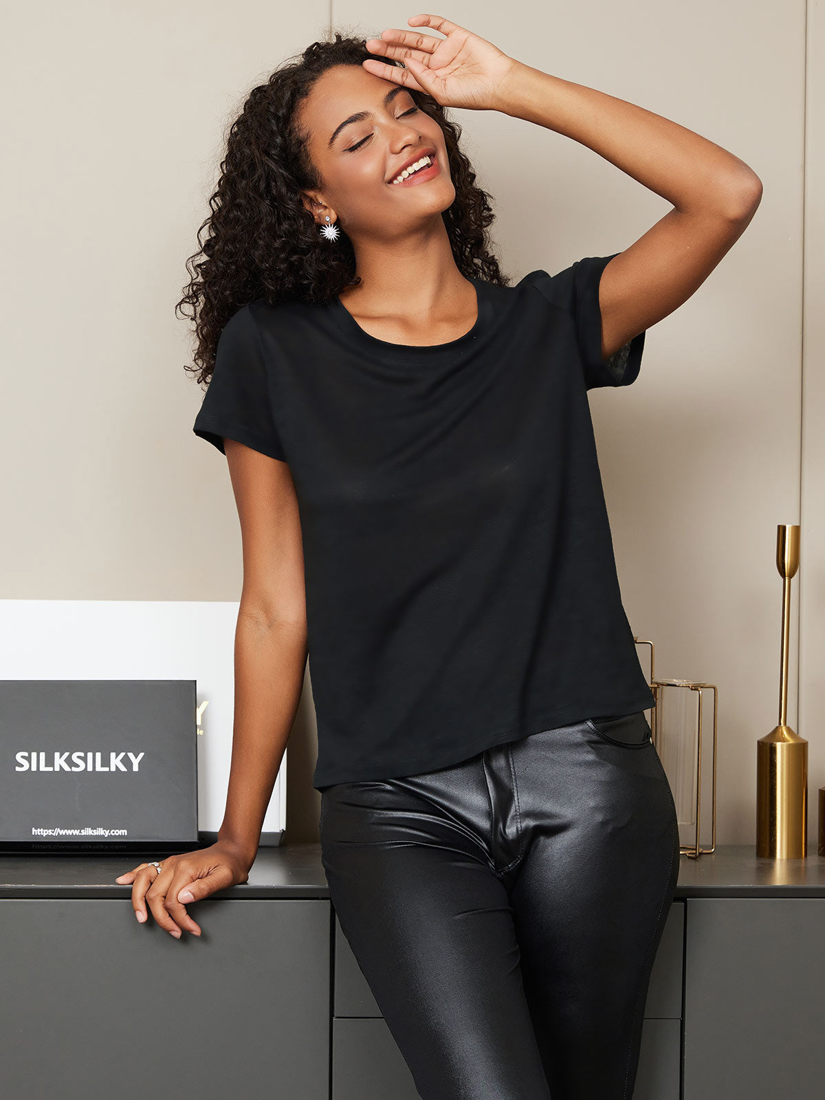 Soie Tricoté Col Rond T-Shirt