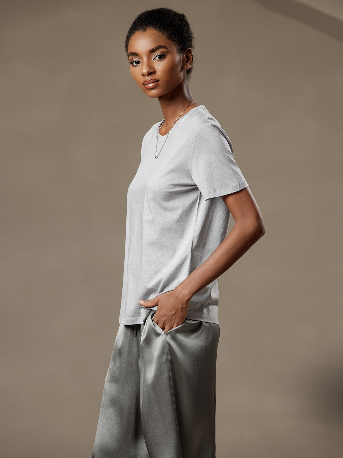 Soie Tricoté Col Rond T-shirt Soie Tricoté Col Rond T-shirt