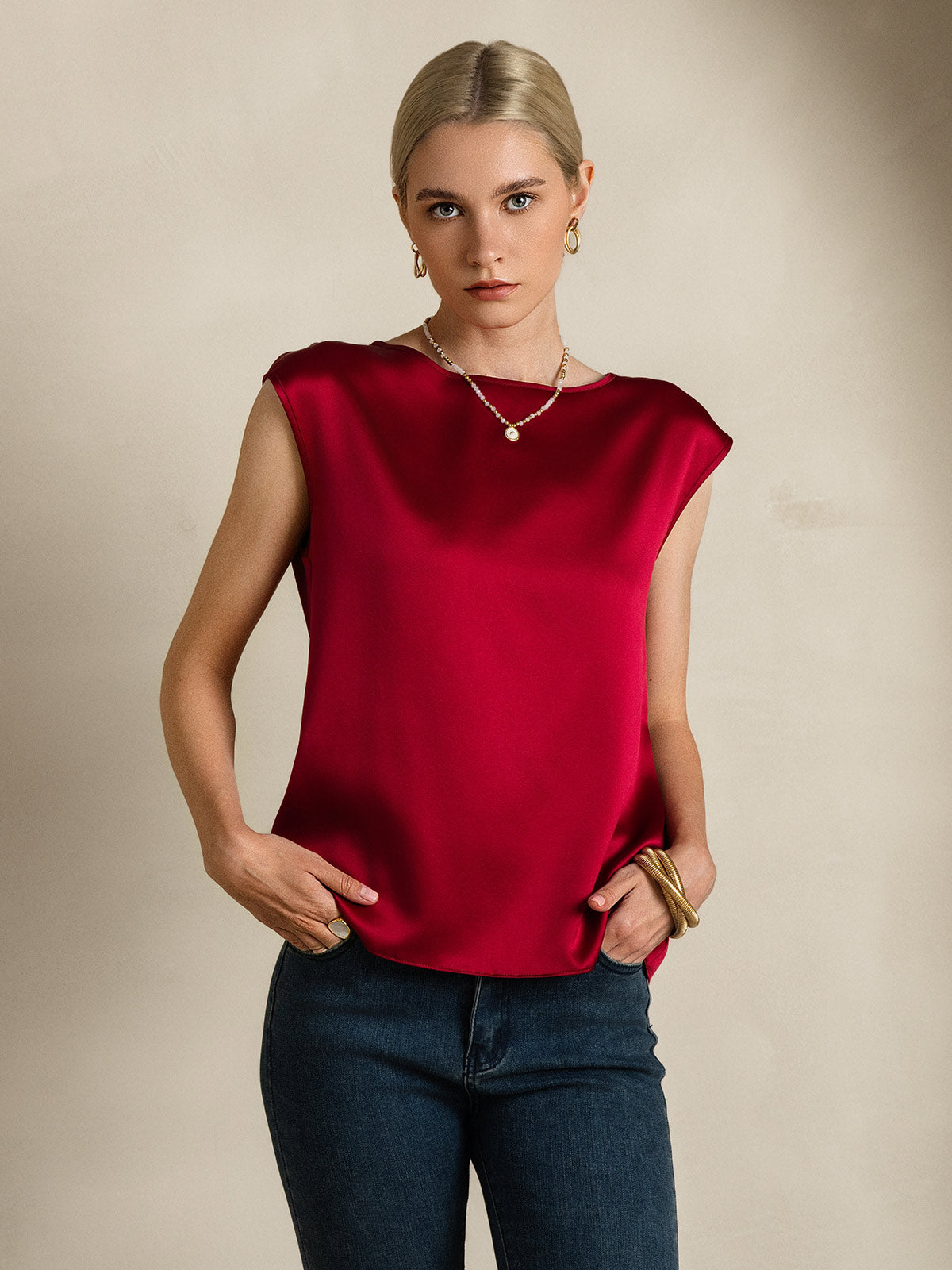 19Momme Soie Manches Capuchons Blouse 19Momme Soie Manches Capuchons Blouse