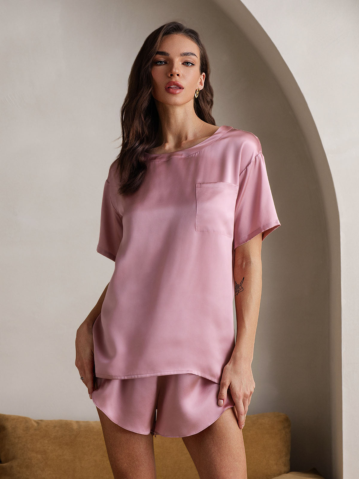 Pure Soie Courtes Manches Pyjamas Pure Soie Courtes Manches Pyjamas