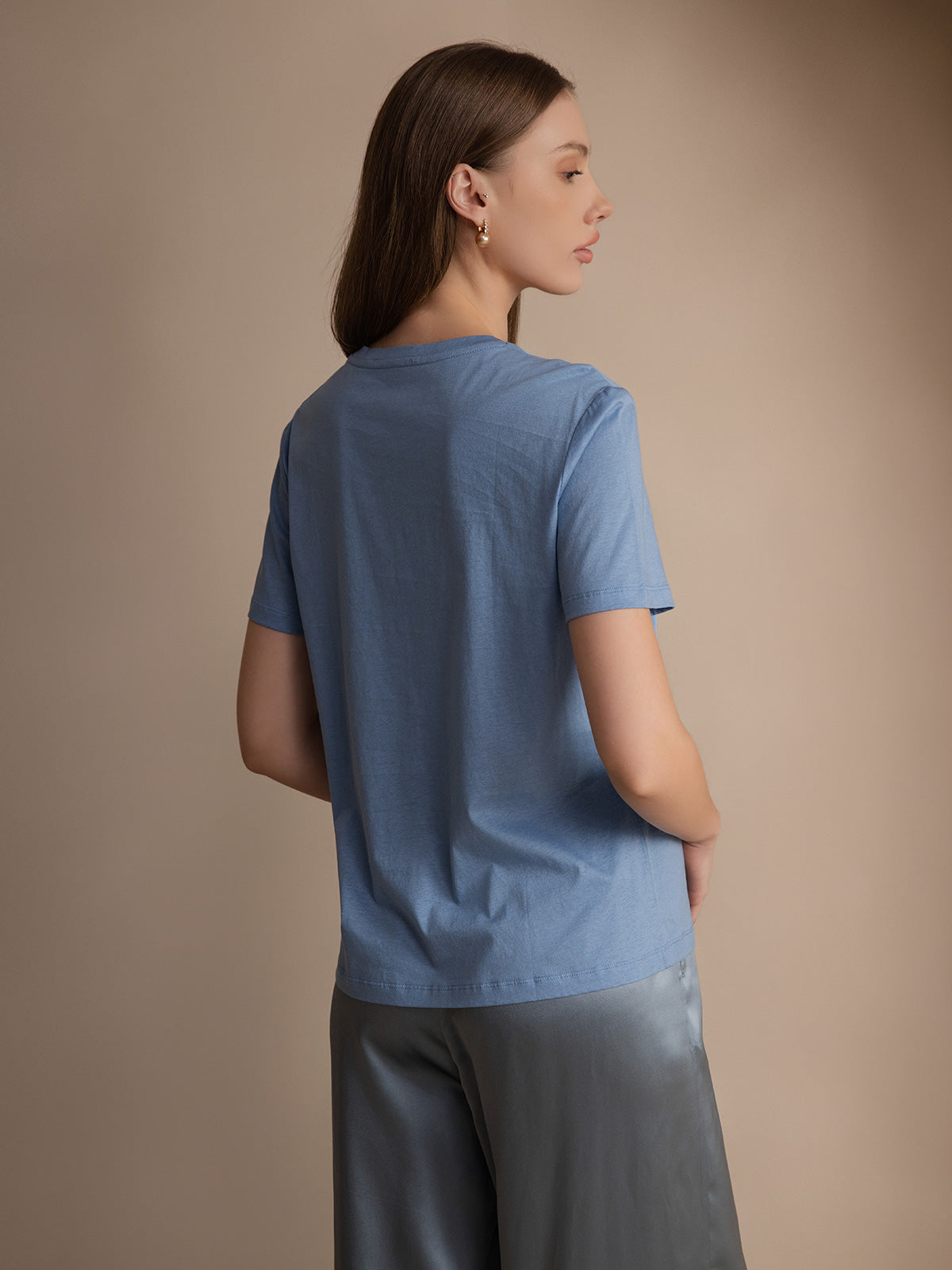 Soie Tricoté Basique Col Rond T-Shirt Soie Tricoté Basique Col Rond T-Shirt