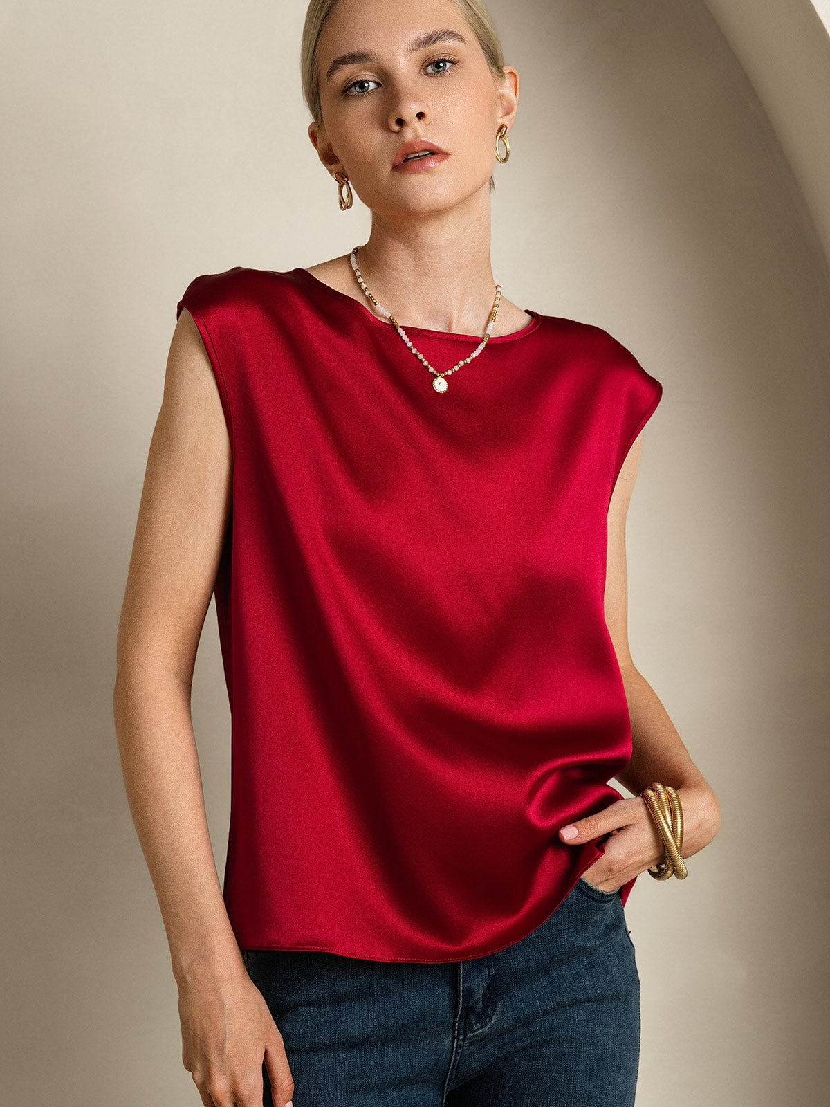 19Momme Soie Manches Capuchons Blouse 19Momme Soie Manches Capuchons Blouse