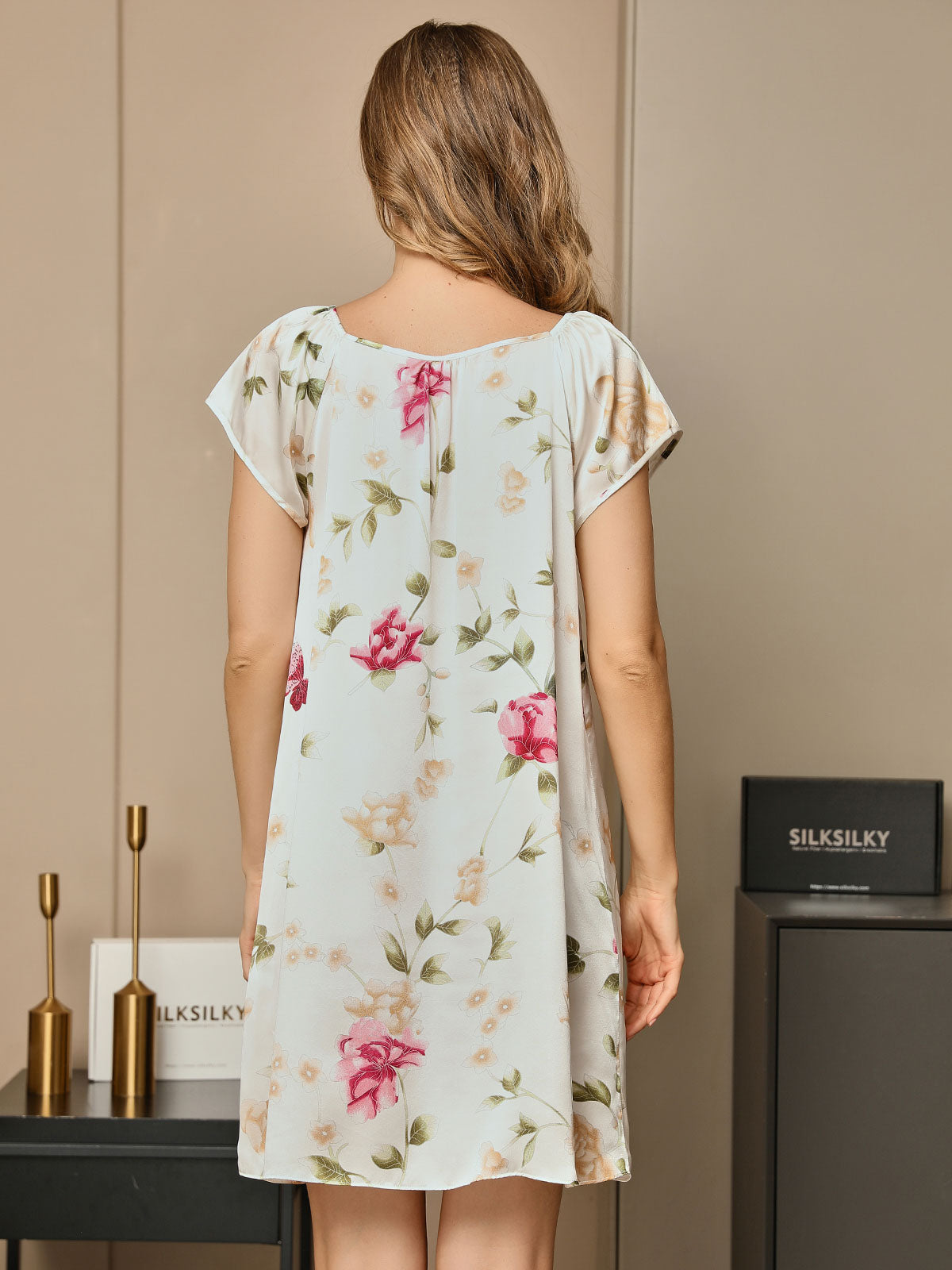 Chemises de nuit Pure Soie Floral Occasionnel Mignon Chemises de nuit Pure Soie Floral Occasionnel Mignon