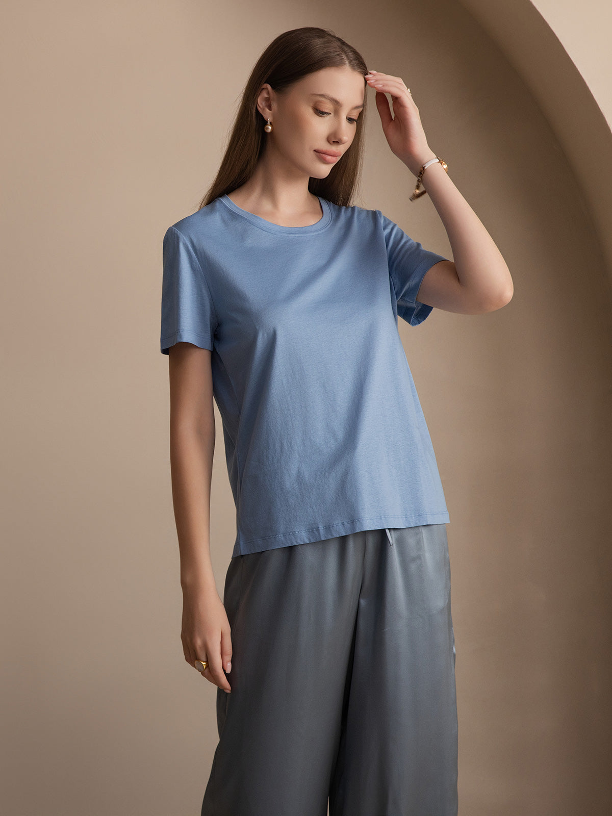 Soie Tricoté Col Rond T-shirt Soie Tricoté Col Rond T-shirt