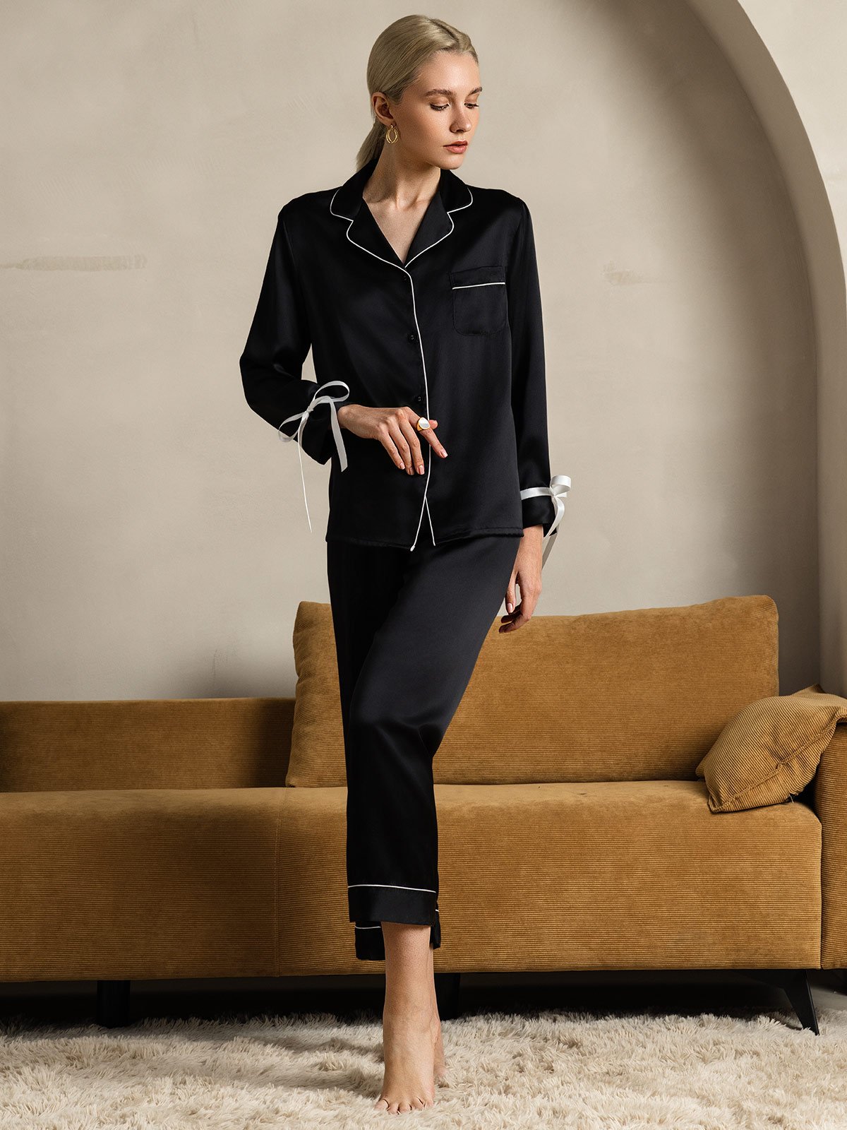 Pure Soie Longues Manches Pantalon Pyjama Set Pure Soie Longues Manches Pantalon Pyjama Set