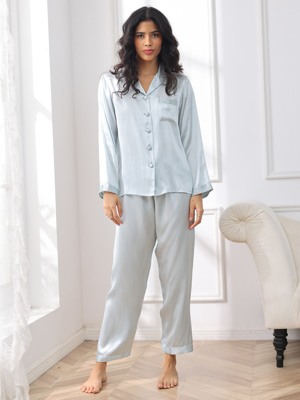 Femme Pyjamas Pure Soie Boutons Femme Pyjamas Pure Soie Boutons
