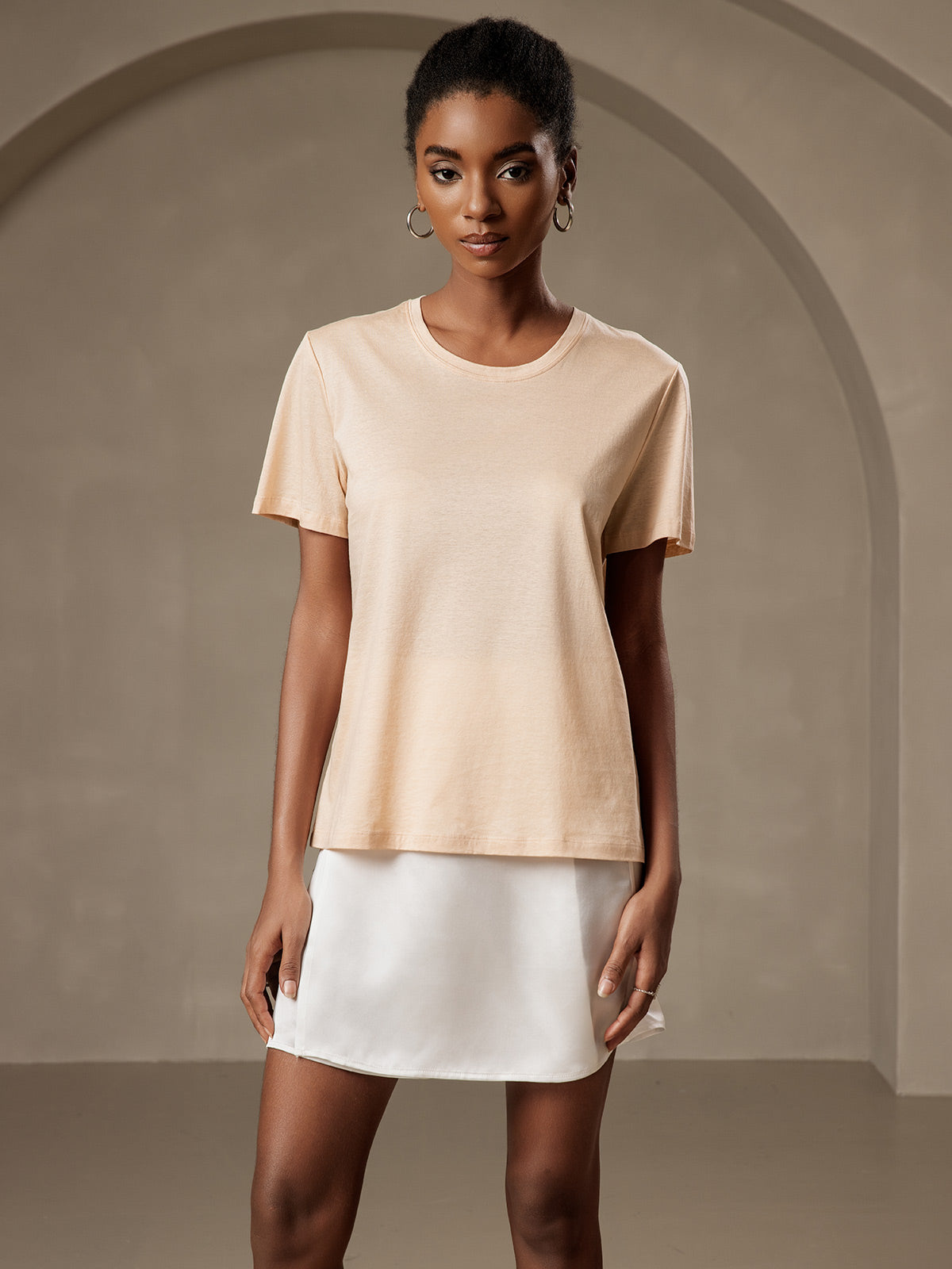 Soie Tricoté Col Rond T-shirt Soie Tricoté Col Rond T-shirt