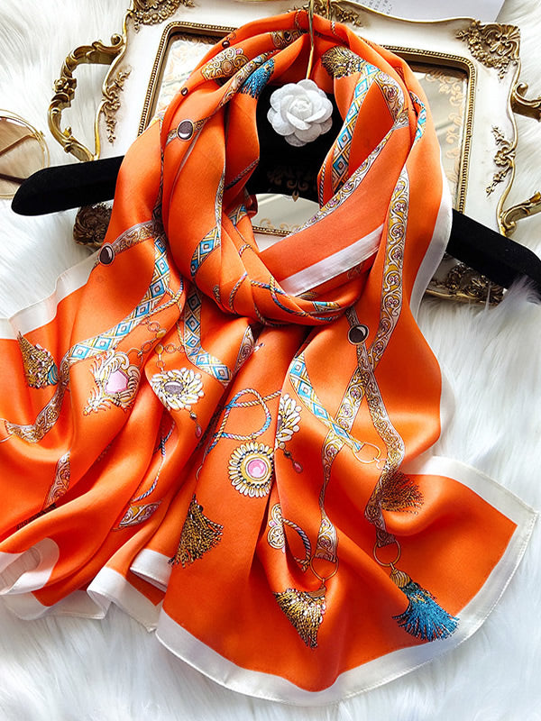 Foulard Châle Long Rectangulaire 100% Soie de Mûrier Imprimé 170x53cm