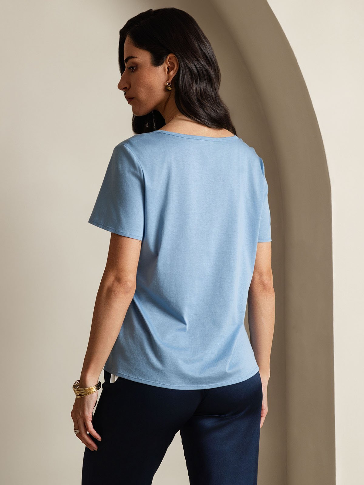 Mélange De Soie T-shirt Femme Col V Mélange De Soie T-shirt Femme Col V
