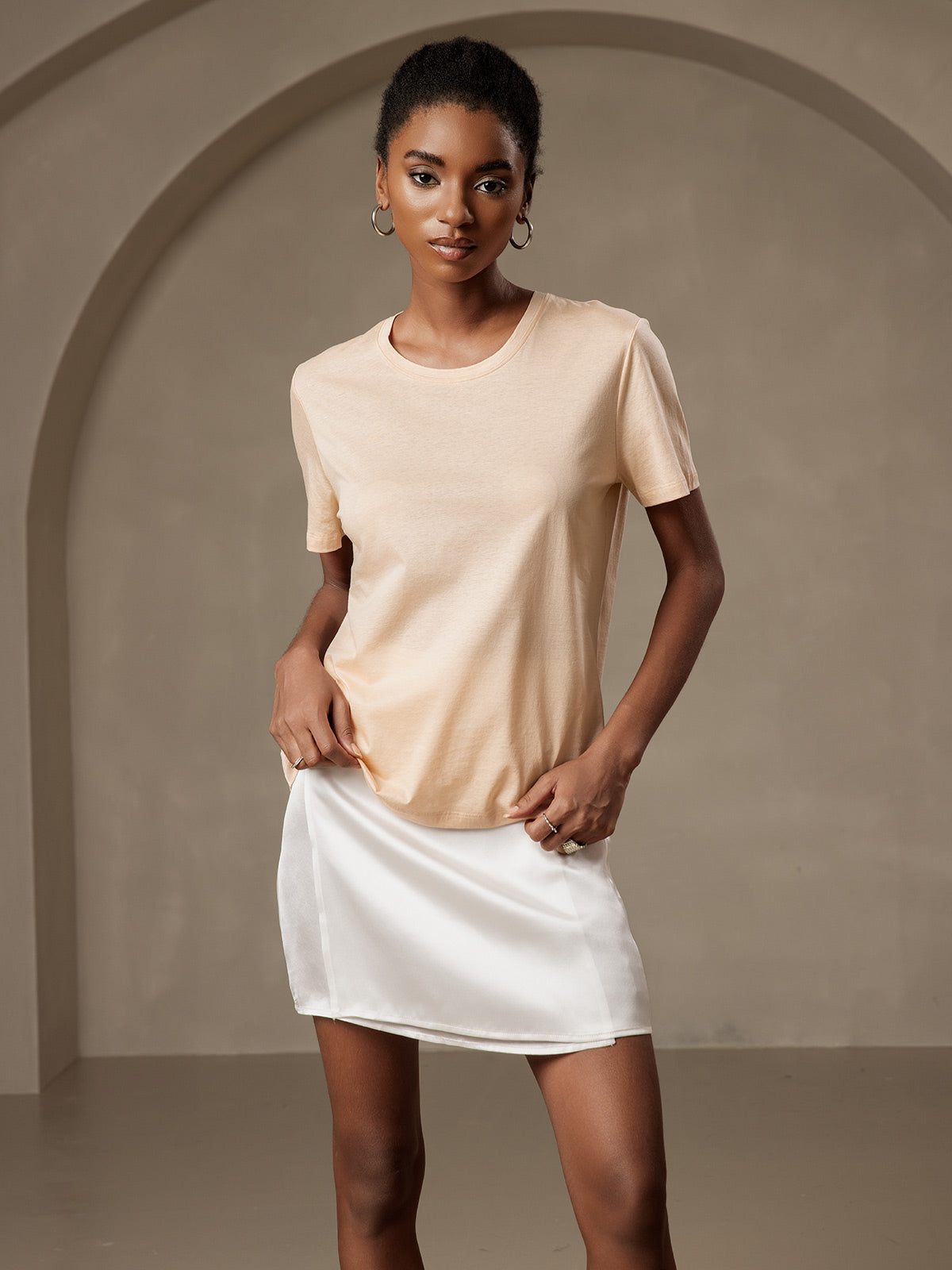 Soie Tricoté Col Rond T-shirt Soie Tricoté Col Rond T-shirt