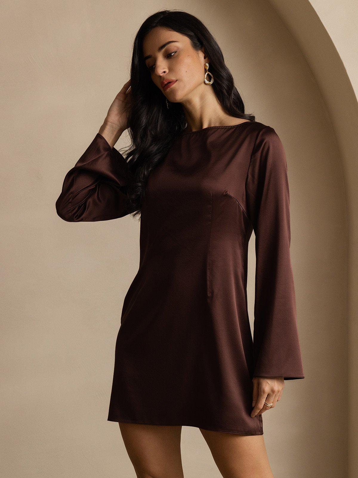 19Momme Robe Élégante à Manches Longues en Soie 19Momme Robe Élégante à Manches Longues en Soie
