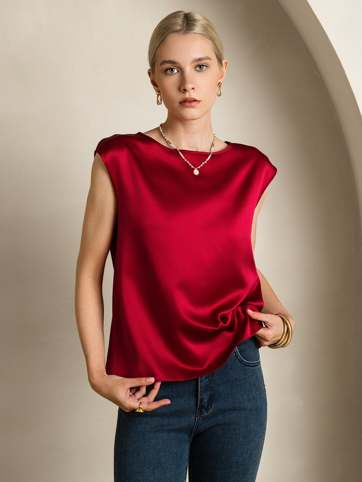 19Momme Soie Manches Capuchons Blouse 19Momme Soie Manches Capuchons Blouse