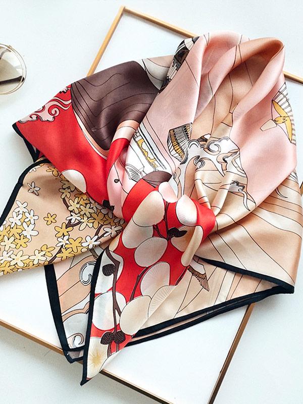 Foulard Carré en Soie Floral Élégant 90 Foulard Carré en Soie Floral Élégant 90