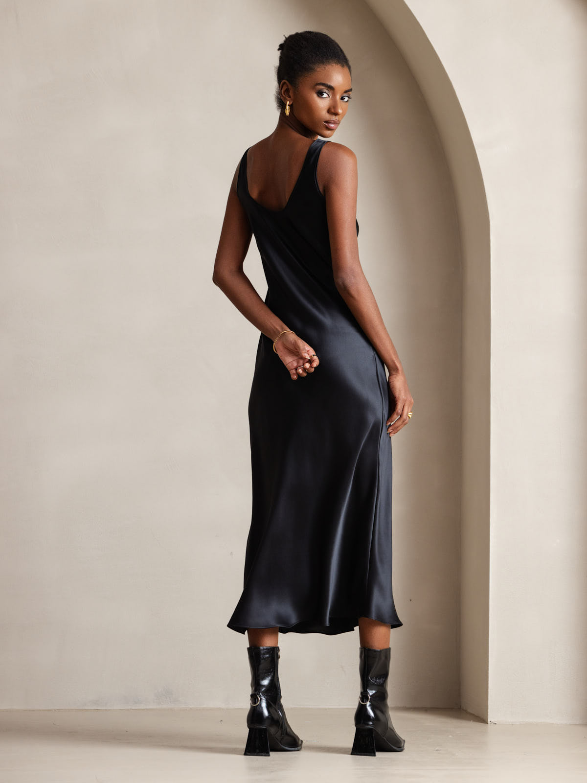 Pure Soie Sangle Larges Sans Manches Longue Robe Pure Soie Sangle Larges Sans Manches Longue Robe