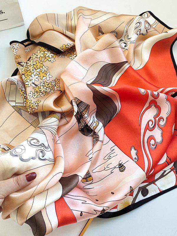 Foulard Carré en Soie Floral Élégant 90 Foulard Carré en Soie Floral Élégant 90