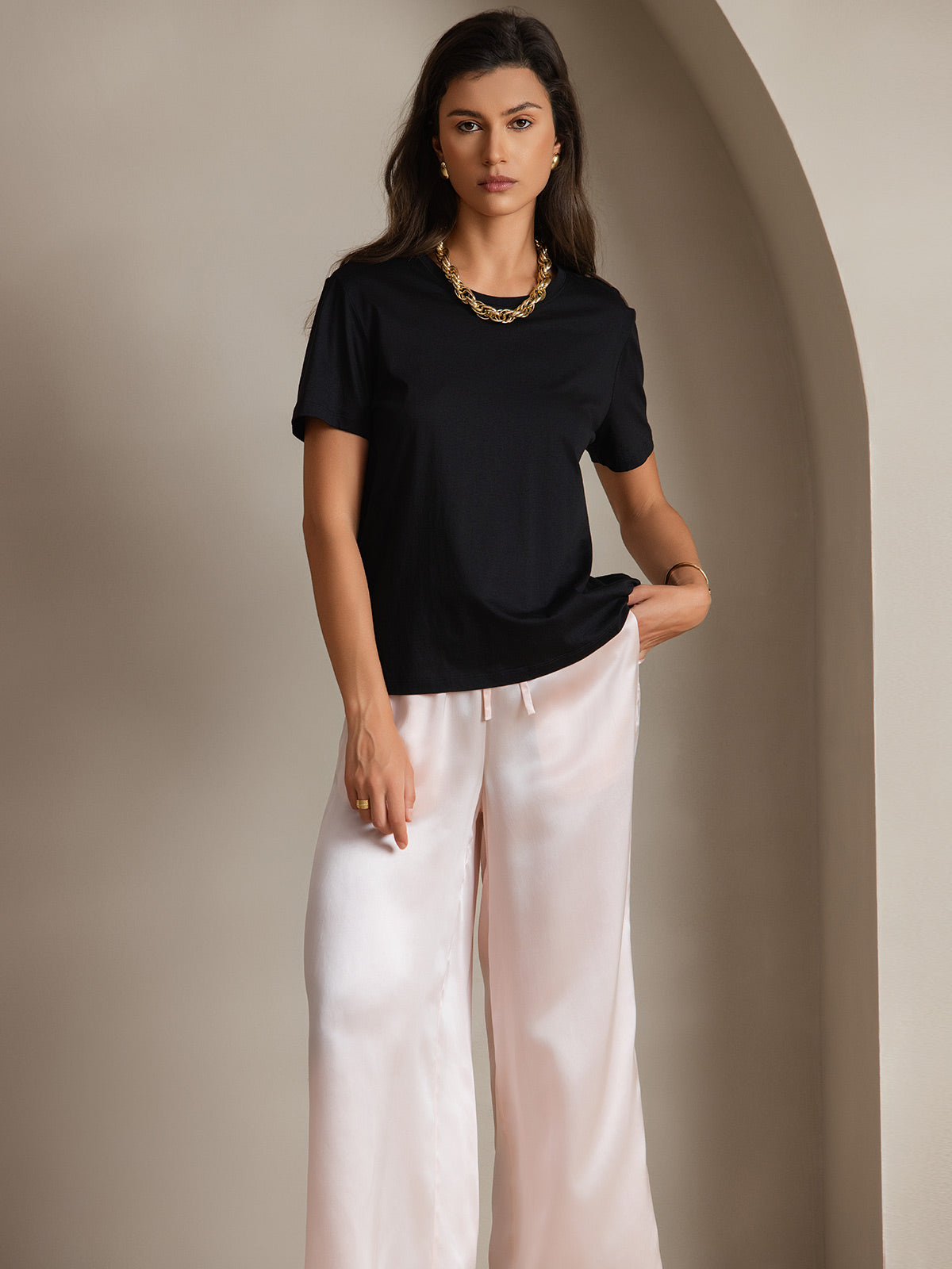 Soie Tricoté Col Rond T-shirt Soie Tricoté Col Rond T-shirt